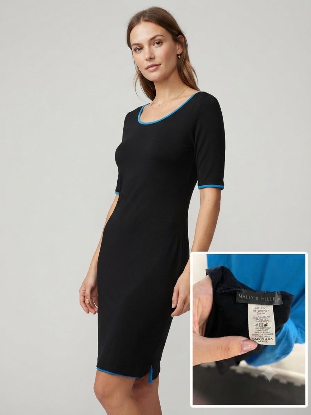 Nally & Millie Reversible Black and Blue Midi Dress